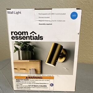 Room Essentials LED Wall Light Gold Rechargeable USB Remote NEW Modern Sconce